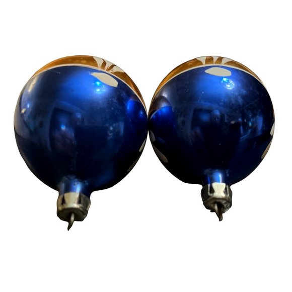 Lot of 2 Vtg Made in Poland Ornaments Mercury Glass Blue Gold White Xmas - Picture 4 of 4